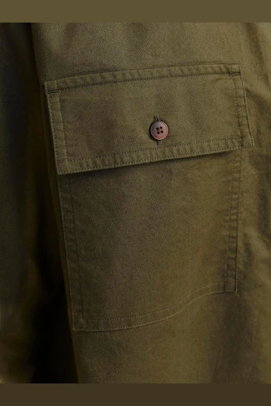 JACK JONES Erkek Yeşil Oversized Oxford Gömlek 12268952 - 6