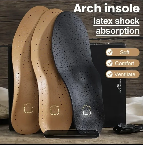 İçe Basma ,Düz Ve Çukur Tabanlar İçin Hakiki Deri Ortopedik Tabanlık- Naturel - 2