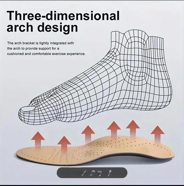 İçe Basma ,Düz Ve Çukur Tabanlar İçin Hakiki Deri Ortopedik Tabanlık- Naturel - 3