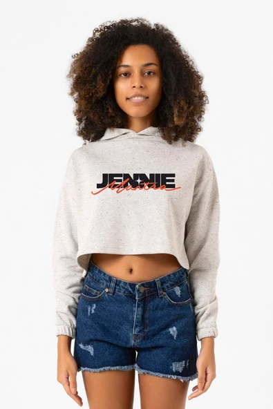 Jennie Mantra Beyaz Kırçıllı Kadın Crop Kapşonlu