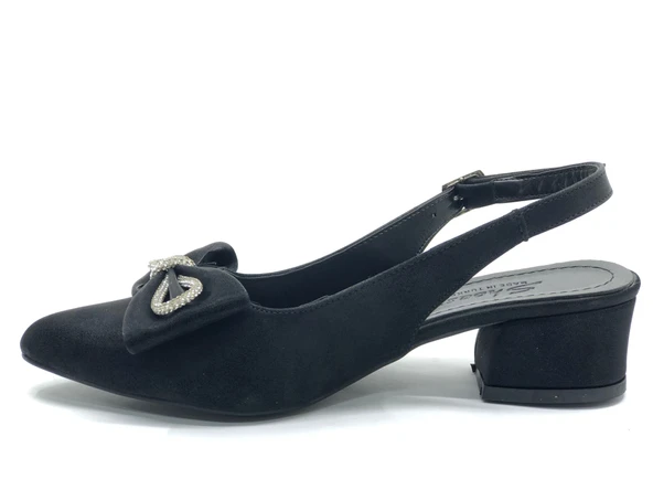 Mehtap Arkası Açık Fiyonk Taş Detaylı Klasik Kadın Topuklu Ayakkabı - Resim 7