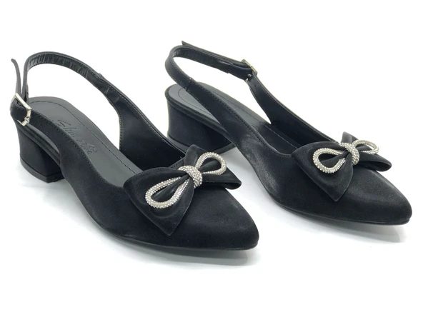 Mehtap Arkası Açık Fiyonk Taş Detaylı Klasik Kadın Topuklu Ayakkabı - Resim 2