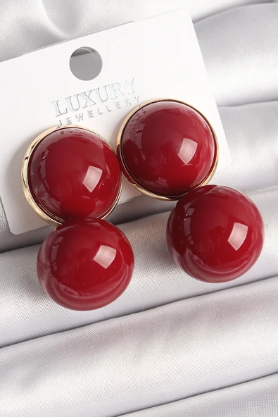 Pirinç Gold Renk Kırmızı Boncuk Model Kadın Küpe - EBJ250412W32561 ürün görseli