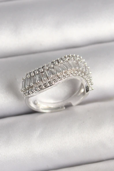 Pirinç Gümüş Renk Su Yolu Zirkon Dalga Model Ayarlanabilir Kadın Yüzük - EBJ250412W32515 ürün görseli