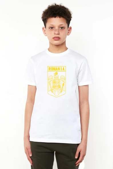 Romania Coat Arms Beyaz Çocuk Bisikletyaka Tshirt