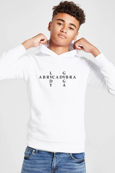 Lady Gaga Abracadabra Beyaz Çocuk 3ip Kapşonlu  Sweatshirt