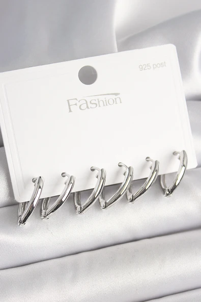 925 Ayar Gümüş Çivi Pirinç Gümüş Renk Üçgen Model Kadın Küpe Seti - EBJ250412W32707 ürün görseli