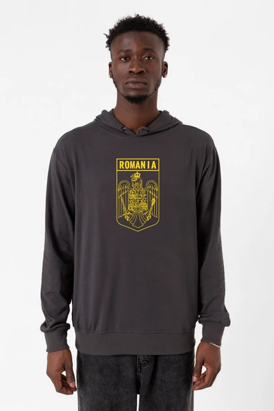 Romania Coat Arms Füme Erkek 2ip Kapşonlu