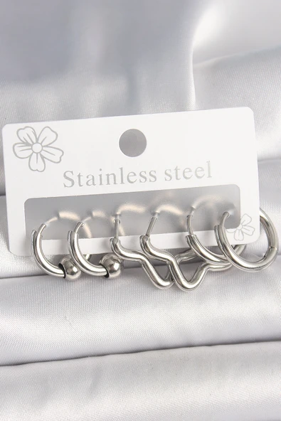 Gümüş Renk Halka Yıldız Model Kadın Küpe Seti - EBJ250412W32636 ürün görseli