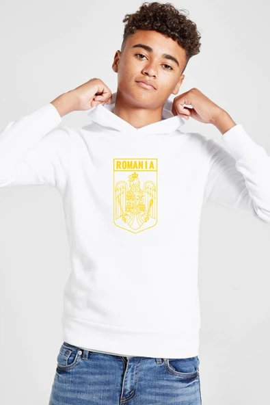 Romania Coat Arms Beyaz Çocuk 3ip Kapşonlu  Sweatshirt