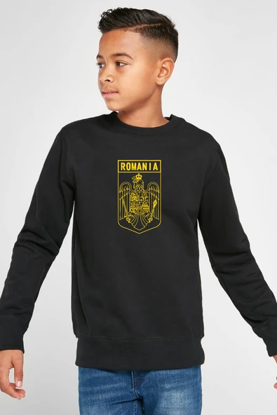 Romania Coat Arms Siyah Çocuk 2ip Sweatshirt