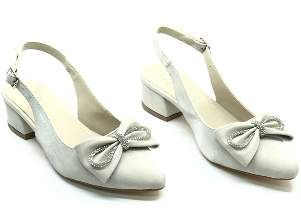 Mehtap Arkası Açık Fiyonk Taş Detaylı Klasik Kadın Topuklu Ayakkabı - Resim 10