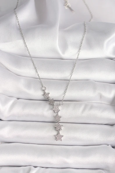 Gümüş Renk Zincir Zirkon Taşlı Yıldız Model Kadın Kolye - EBJ250412W32527 - Resim 2