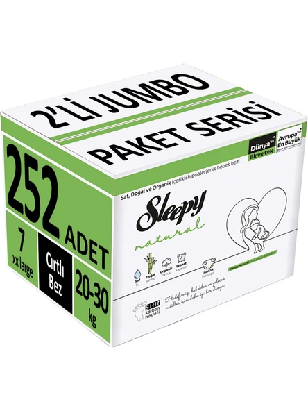 Sleepy Bebek Bezi Natural Beden:7 (20-30Kg) XX Large 252 Adet (9PKx28)