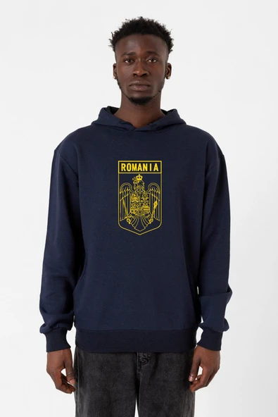 Romania Coat Arms Lacivert Erkek 3ip Kapşonlu