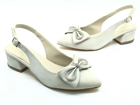 Mehtap Arkası Açık Fiyonk Taş Detaylı Klasik Kadın Topuklu Ayakkabı - Resim 11