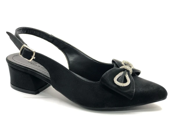 Mehtap Arkası Açık Fiyonk Taş Detaylı Klasik Kadın Topuklu Ayakkabı - Resim 6