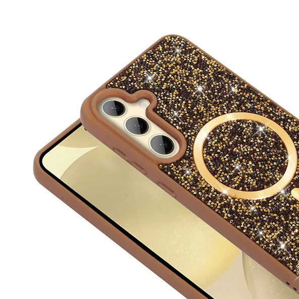 Galaxy S24 FE Kılıf Pırlanta Tasarımlı Magsafe Şarj Özellikli Redclick Mozaik Silikon Kapak - Resim 5