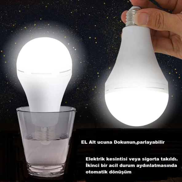 Zuidid ZT-5229 - 9 Watt E27 Duylu Şarjlı LED Ampul Beyaz Işık - 5