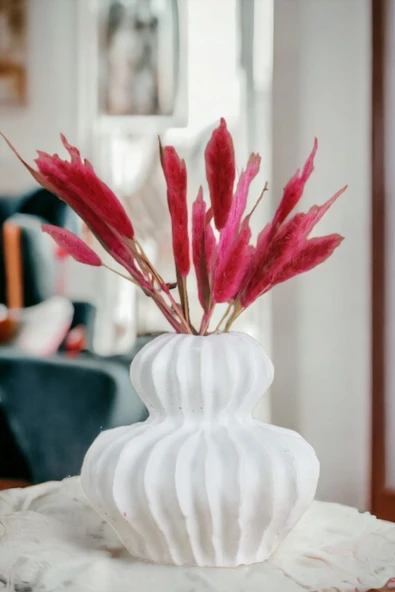 Dekoratif Vazo El Yapımı Beyaz Renk Model 26