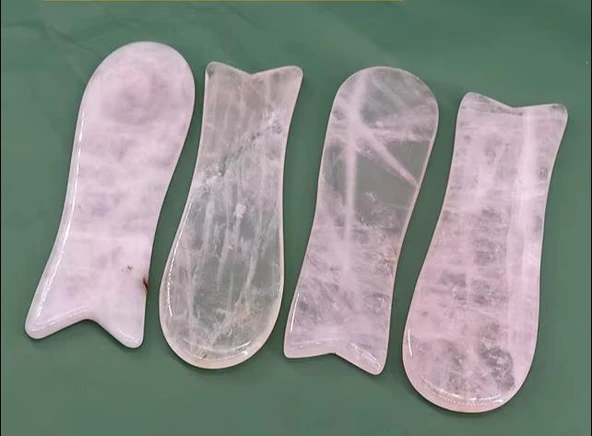 Gül Kuvars Gua Sha Yüz Vücut Masaj Aleti Doğal Taş Çakra - 5