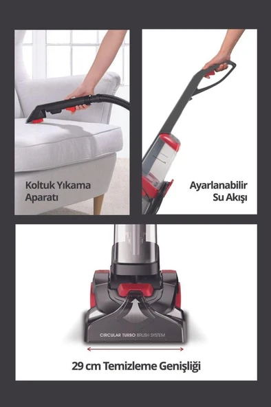 Kiwi KCC-4371 PRO Koltuk Temizleme Başlıklı Dikey Süpürge Halı ve Koltuk Yıkama Leke Çıkartma Makinesi - 6