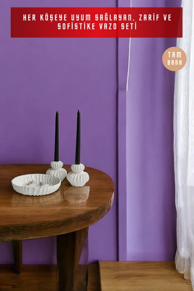 Beyaz Dekoratif Vazo Seti Obje Ev Dekorasyon Masa Üstü Dekor Vazo Seti Model 1014 - Resim 2