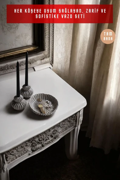 Beyaz Dekoratif Vazo Seti Obje Ev Dekorasyon Masa Üstü Dekor Vazo Seti Model 1014 - Resim 5