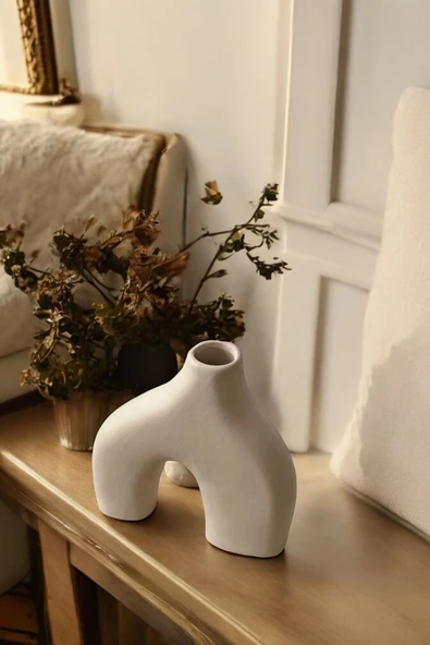 Bej Dekoratif Vazo Obje Ev Dekorasyon Masa Üstü Dekor Vazo Model 7 ürün görseli 1