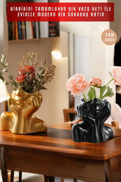 Dekoratif Vazo Seti Obje Ev Dekorasyon Masa Üstü Dekor Vazo Seti Model 28 - Resim 8