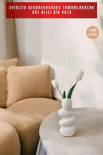 Beyaz Dekoratif Vazo Obje Ev Dekorasyon Masa Üstü Dekor Vazo Model 54 - 4