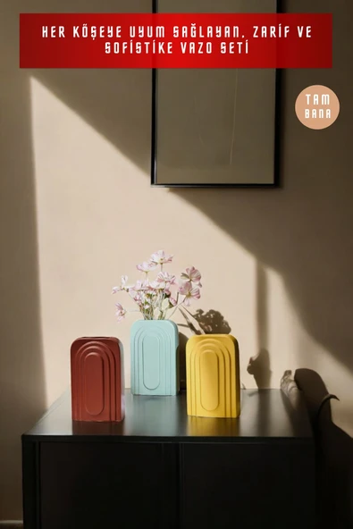 Dekoratif Vazo Seti Obje Ev Dekorasyon Masa Üstü Dekor Vazo Seti Model 18 - Resim 6