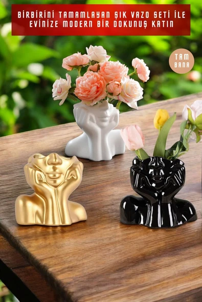 Dekoratif Vazo Seti Obje Ev Dekorasyon Masa Üstü Dekor Vazo Seti Model 28 - Resim 12