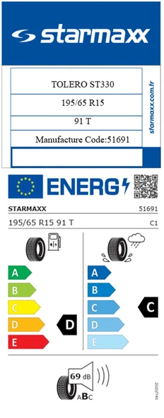 Starmaxx 195/65 R15 TL 91T Tolero St330 Yaz Lastiği ( Üretim Yılı: 2025 ) - 2