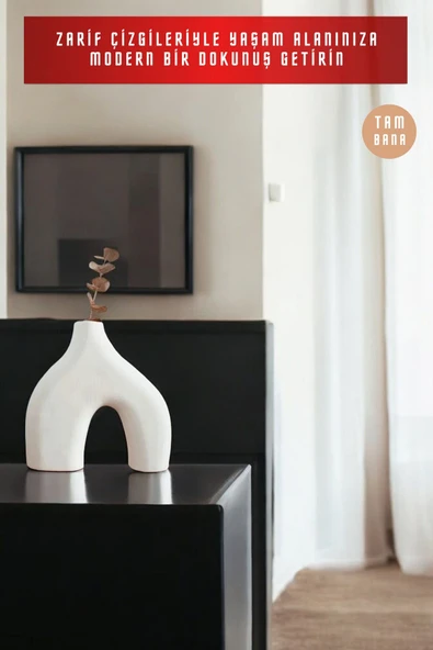 Bej Dekoratif Vazo Obje Ev Dekorasyon Masa Üstü Dekor Vazo Model 7 - Resim 5