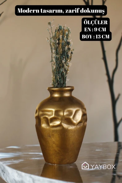 Dekoratif Vazo El Yapımı Altın Renk Model 46 - Resim 8