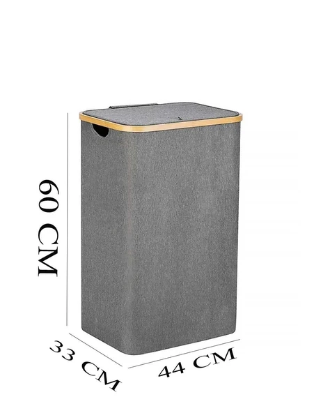 Kirli Çamaşır Sepeti 70 Litre Bambu Çerçeveli Katlanır Kumaş Sepet - 3