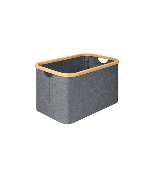 Çamaşır Selesi Organizer 50 Litre Bambu Çerçeveli Katlanır Kumaş Sepet