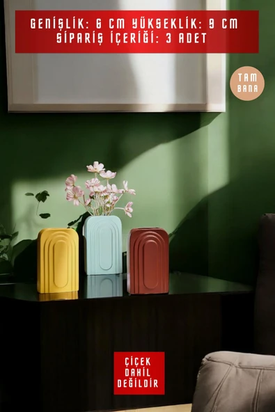 Dekoratif Vazo Seti Obje Ev Dekorasyon Masa Üstü Dekor Vazo Seti Model 18 - Resim 7