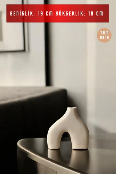 Bej Dekoratif Vazo Obje Ev Dekorasyon Masa Üstü Dekor Vazo Model 7 - Resim 3