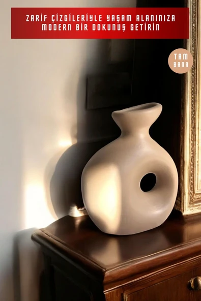 Beyaz Dekoratif Vazo Obje Ev Dekorasyon Masa Üstü Dekor Vazo Model 34 - 6