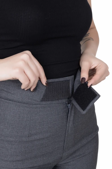 Looksense Kadın Antrasit Cırtlı Dokuma Pantolon 01012 - Resim 4