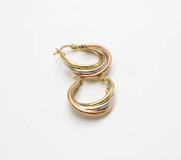 14 Ayar Rose gold yeşil Renk Halkalı Küpe