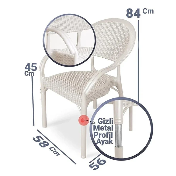 Omnipazar IRK-HK735 Bambu Rattan Desenli Plastik Bahçe Sandalye Koltuk 4'lü Set - 9