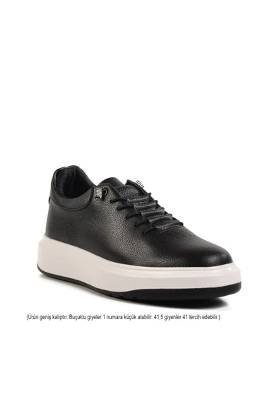 Aspor Siyah Lastik Bağcıklı Hakiki Deri Erkek Casual Ayakkabı - Resim 3