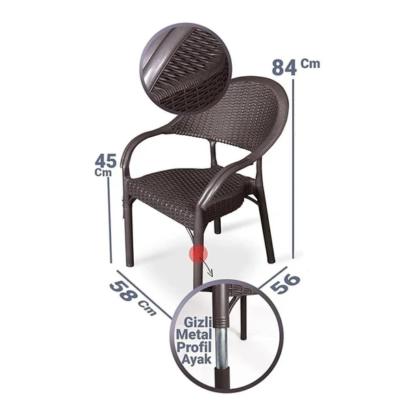 Omnipazar IRK-HK735 Bambu Rattan Desenli Plastik Bahçe Sandalye Koltuk 4'lü Set - 3