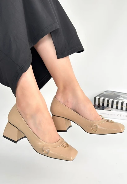 Pabucmarketi Bej Rugan Kadın Topuklu Ayakkabı - 2