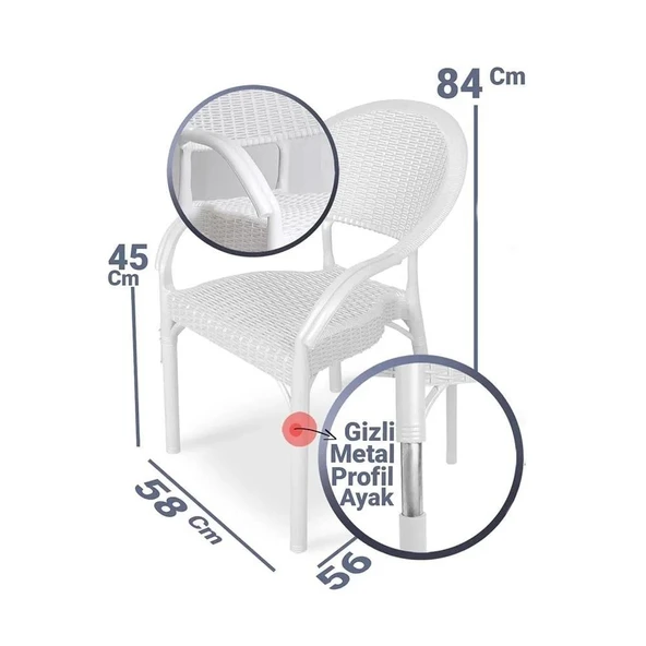 Omnipazar IRK-HK735 Bambu Rattan Desenli Plastik Bahçe Sandalye Koltuk 4'lü Set - 12