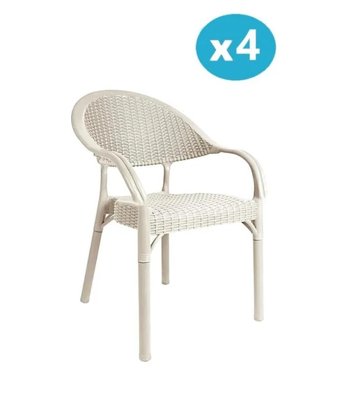 Omnipazar IRK-HK735 Bambu Rattan Desenli Plastik Bahçe Sandalye Koltuk 4'lü Set - 7