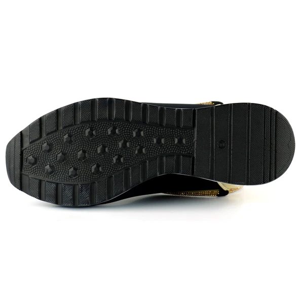 Erkan Saçmacı Ellie Altın Streç Zincirli Taşlı Tokalı Metal Detaylı Dolgu Topuklu Günlük Ayakkabı - 5